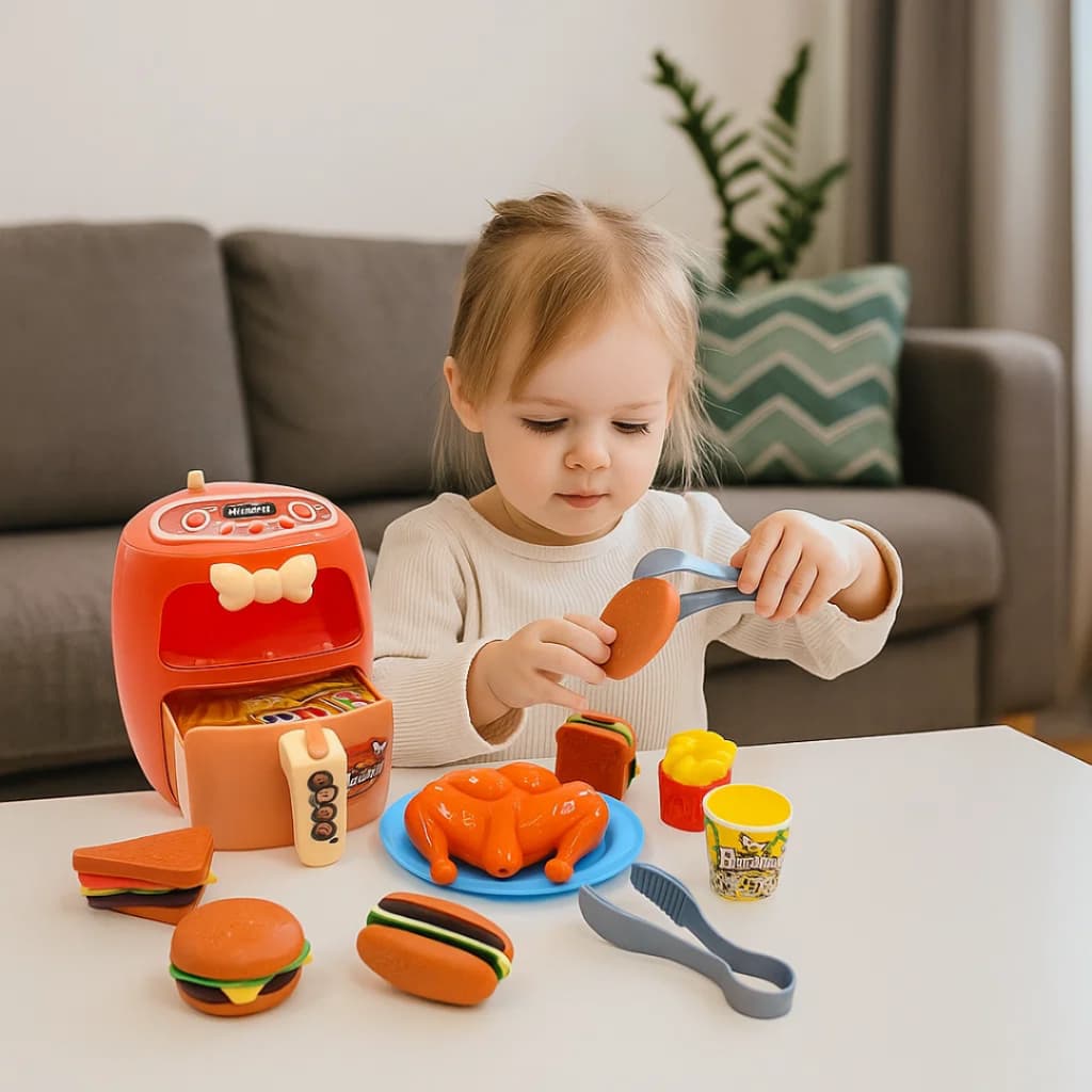 Air Fryer Infantil Brinquedo C/ Luzes E Acessórios Comidinha Kit Cozinha Presente Menino Menina