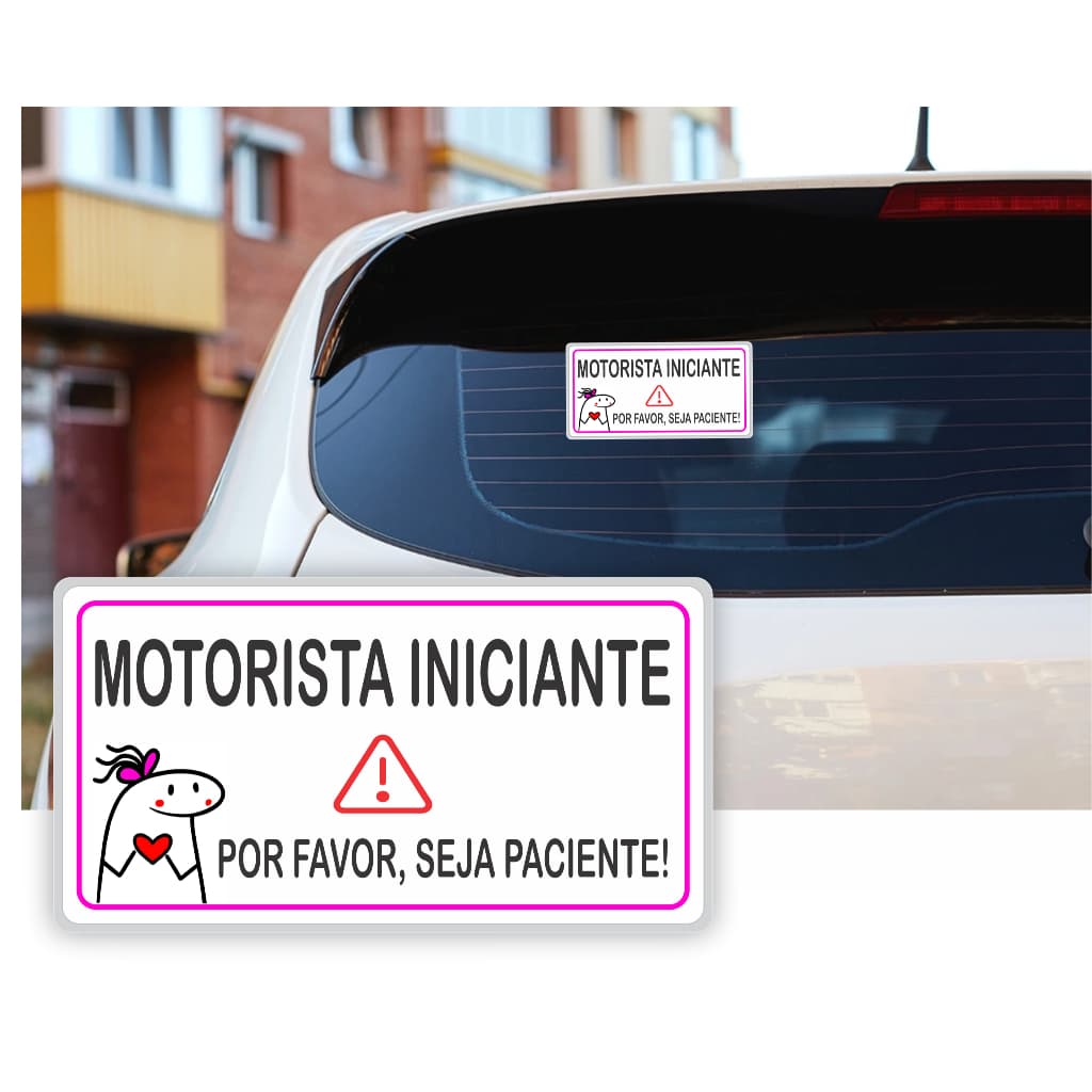 Placa Aviso Motorista Iniciante com Ventosa para Fixação Motorista Nova de Carta