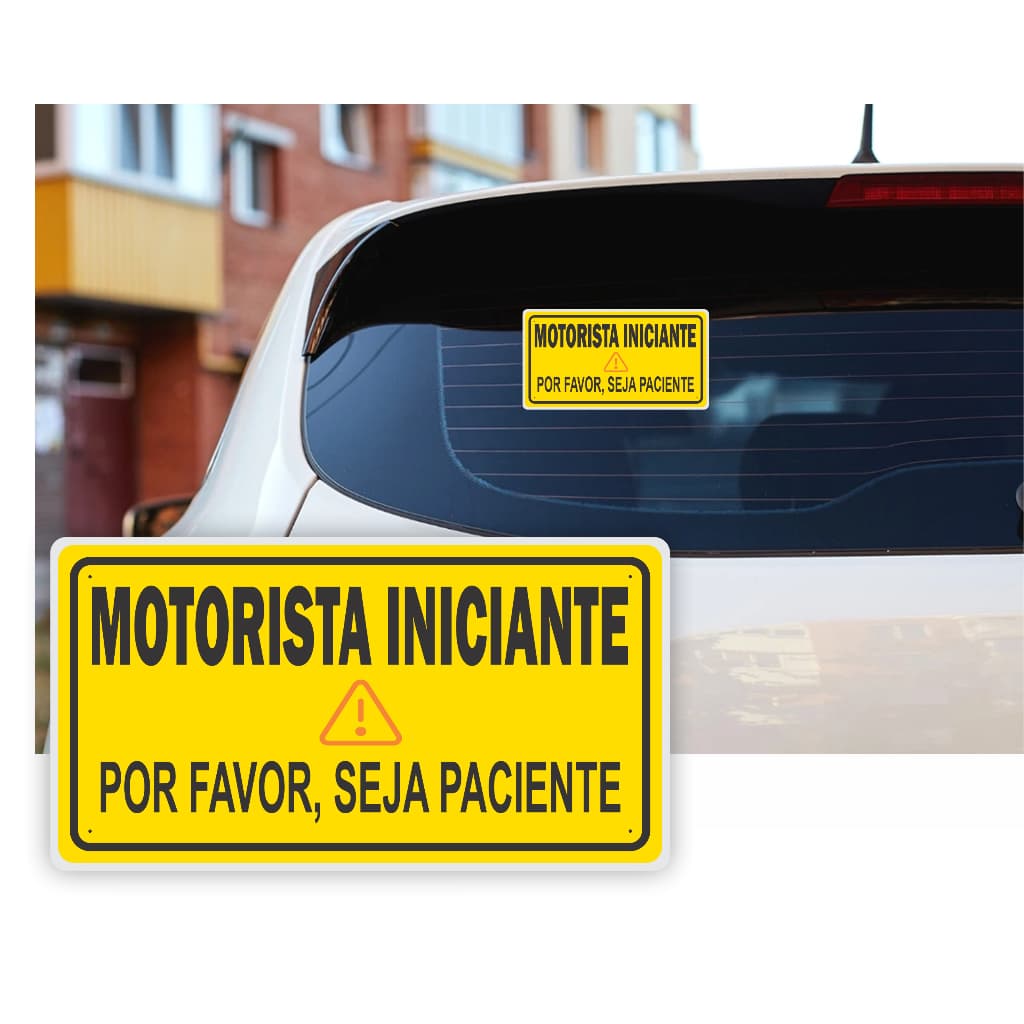 Placa Motorista Iniciante com Ventosa para Fixação Seja Paciente