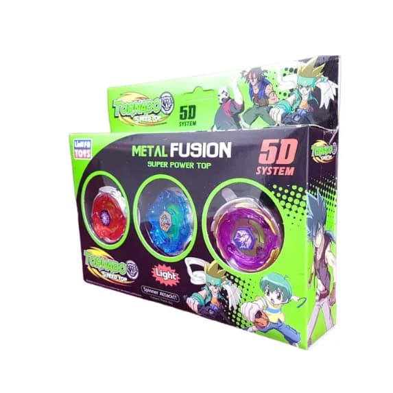 Kit 3 Beyblade Metal C/Luz Led Speed Light + Lançador - Toys