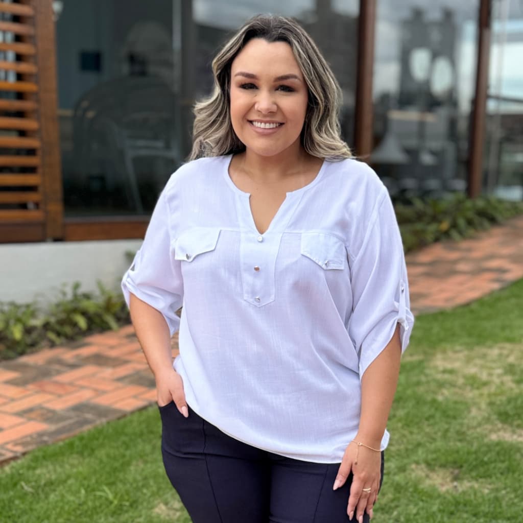 Camisa Plus Size Social Feminina Soltinha Manga 3/4
