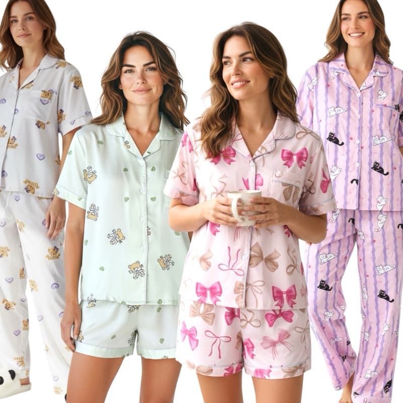 Pijama Americano Feminino Algodão Short Calça Botões Cirugia Amamentação