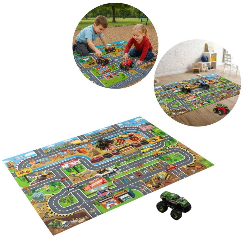 Tapete Infantil Pista de Carrinho  2 Carros Acessórios Brinquedos Educativo Corrida Menino Divertida