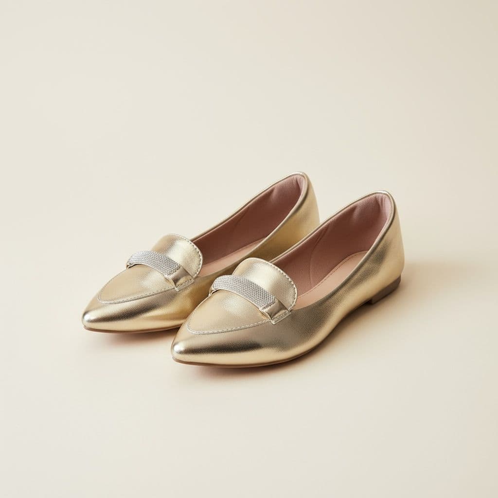 Sapatilha Feminina Confortável Luxo Mocassim Sapato Feminino Bico Fino Ouro Strass