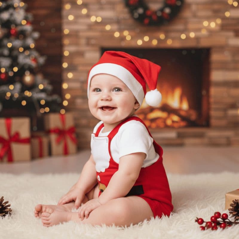 kit conjunto de Natal 3 peças jardineira Papai Noel + body liso branco + gorro, roupa infantil 100% algodão 0 a 12 meses