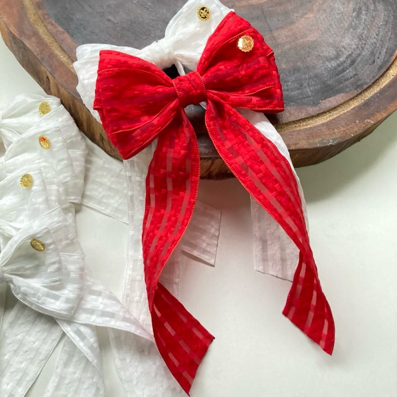 Laço ponta Infantil menina Presilha bico pato Acessório de Cabelo combina vestido  Vermelho branco Festa elegente