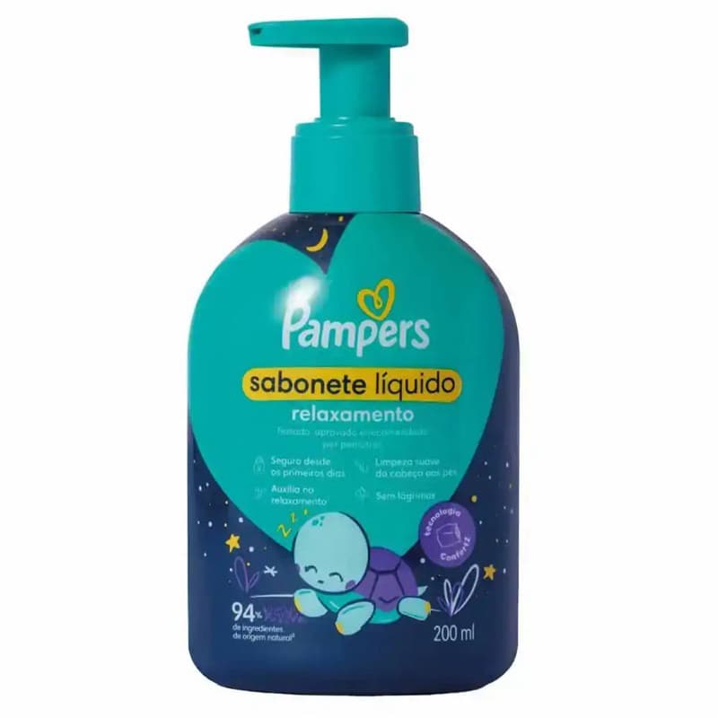 Sabonete Líquido Infantil Pampers Relaxamento 200ml bebê mamãe banho sono