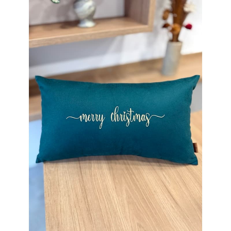 Almofada Merry Christmas Bordado Verde Veludo Com Enchimentro Presente Natal 50cx30 Baguete
