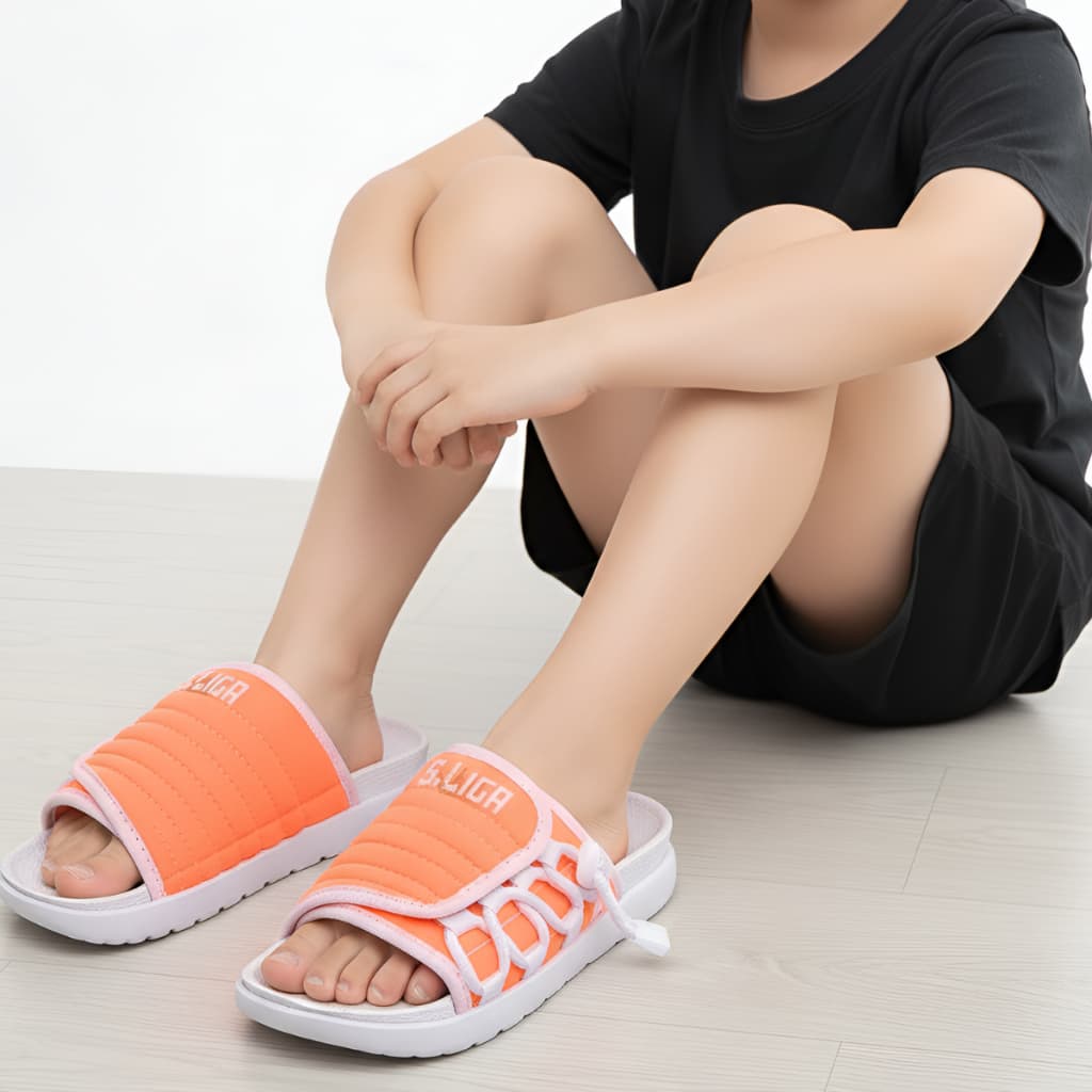 Chinelo Infantil Slide Laranja e Branco Asuna 2.0 – Leve Confortável Para Crianças