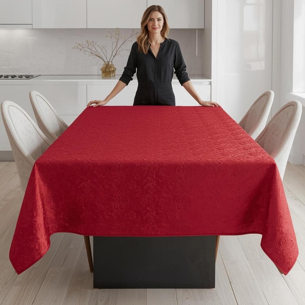 Toalha de Mesa Jacquard 100% Poliéster - Elegância e Praticidade para Seu Lar. Mesa Posta De Natal