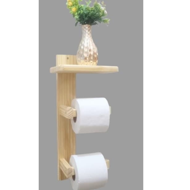 Suporte de Papel Higiênico Duplo em Madeira Porta Papel Higiênico