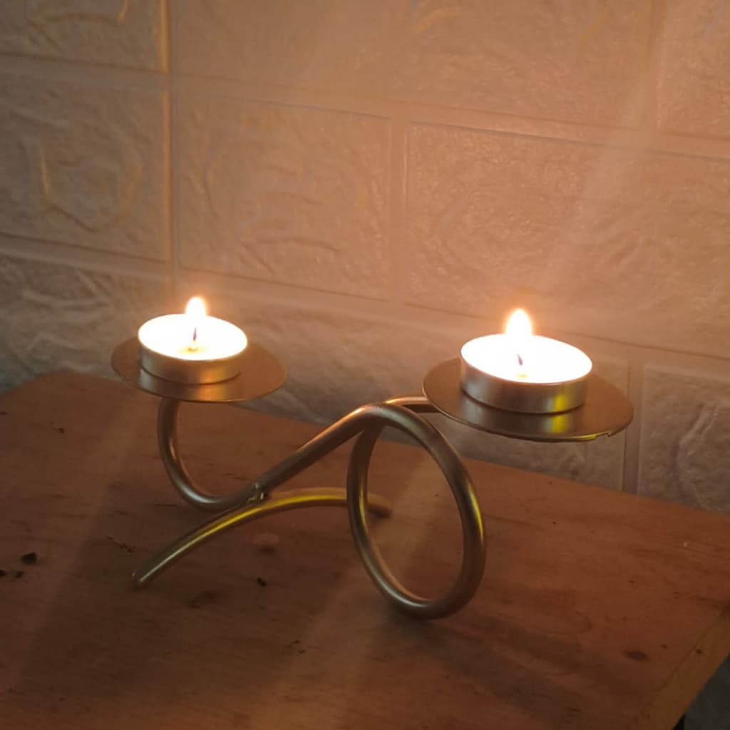 Candelabro Duplo Dourado Minimalista Em Ferro Decorativo Porta Velas