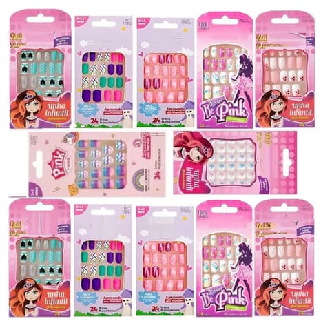 Unhas Postiças Kids Infantil Teen Decoradas (Contém Comprimidos de cola sólida)