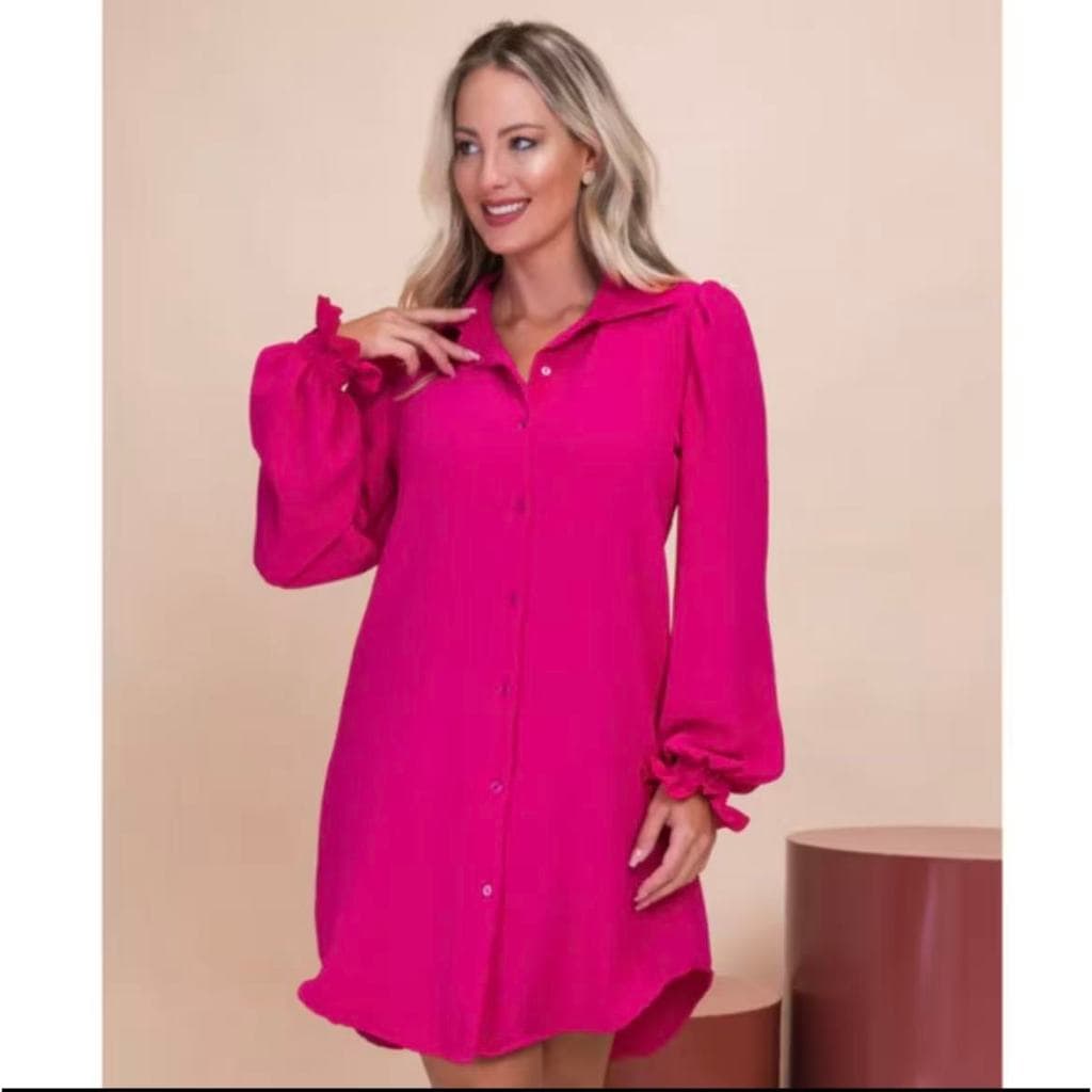 Chemise Feminina Manga Longa, Moda Camisão Vestido Com botão, Camisa social