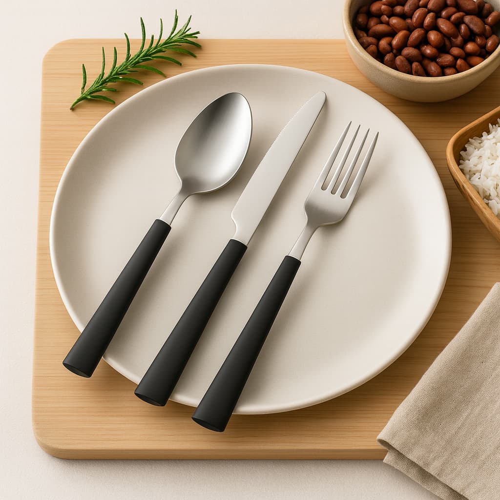 Talheres 36 Peças Garfo Faca Colher Inox Com Cabo De Plástico Premium