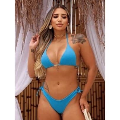 biquini feminino fio duplo com bojo removível frente calcinha asa delta tecido suplex moda gringa moda praia verão