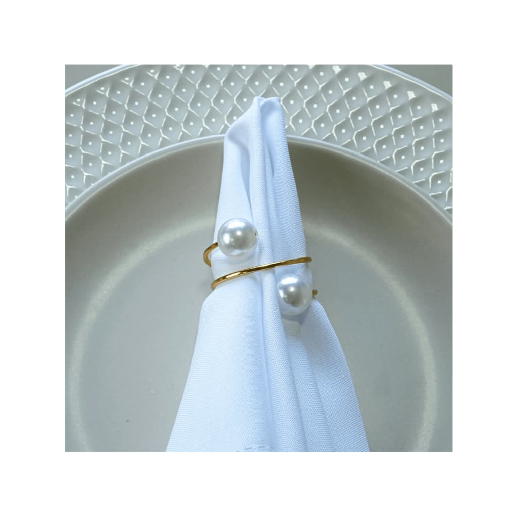 Kit 2 Anéis Porta Guardanapos Pérola Mesa Posta 4,5cm x 4,5cm Argola Metal Decoração Natal Ano Novo
