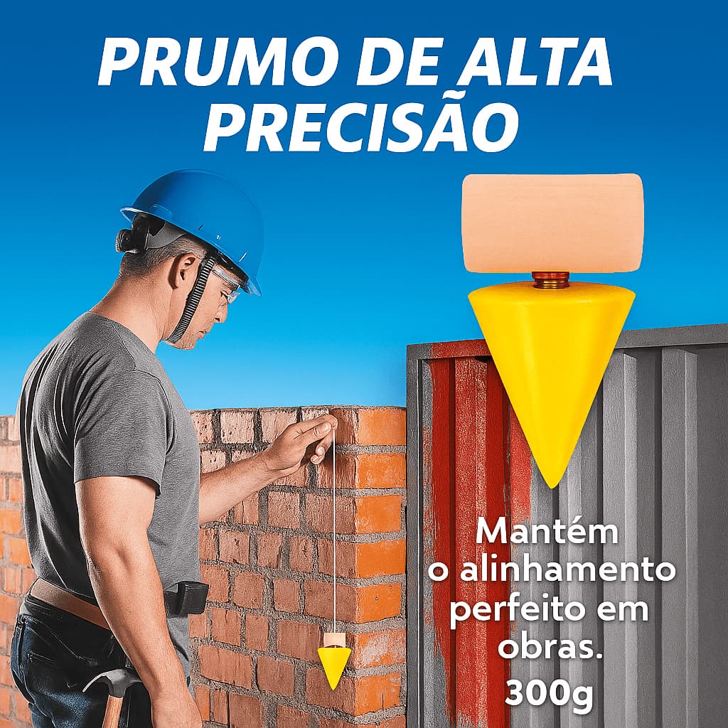 Prumo de Pedreiro Obra Centro Cônico 300g - Fertak | Ferramenta de Precisão para Marcação e Alinhamento