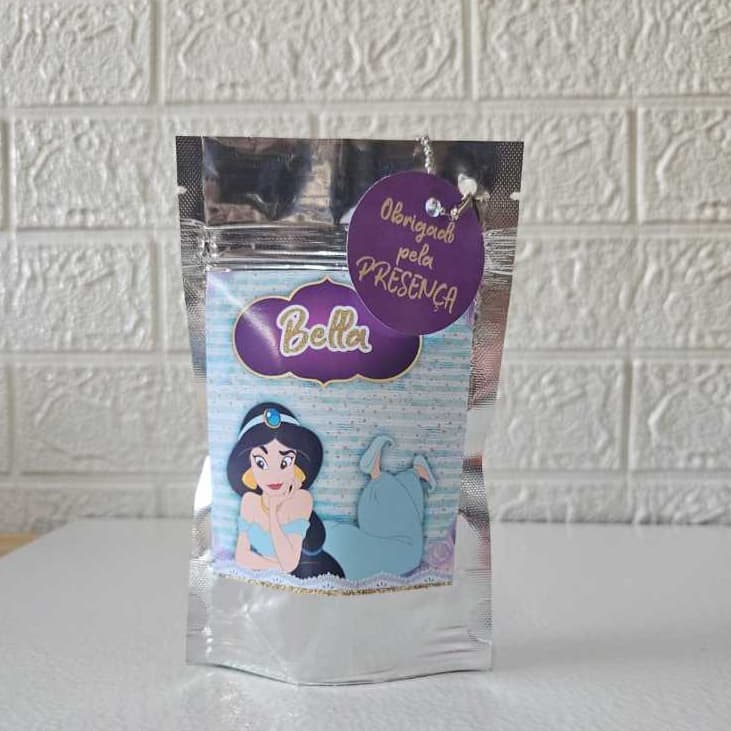 Saquinho Metalizado Jasmine Personalizado / Lembrancinha de festa Jasmine   / Personalizados Jasmine/