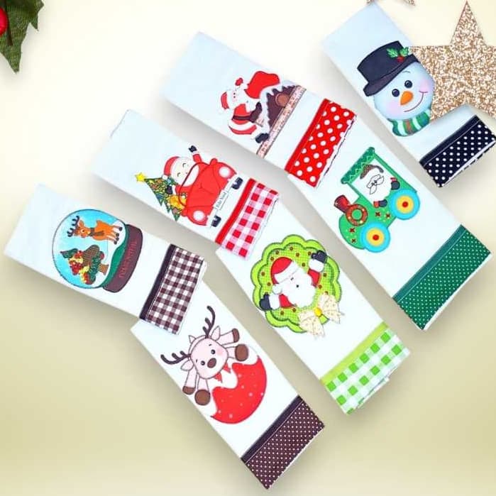 Pano De Prato Natal  Algodão Guardanapo Semaninha Branco Aplicação Natalinas Variadas 7 Unidades