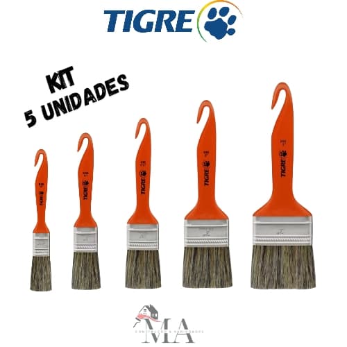 Kit 5 unidades de Pincéis para Pintura Ref 695 Tigre Trincha Parede Látex Pintar Casa