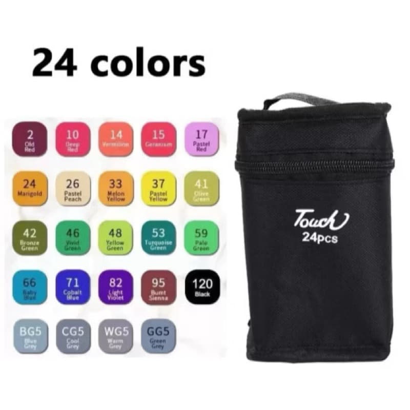KIT 24/36/48/60/80/120 Estojo Bolsa Caneta Marcadores TOUCH Com Ponta Dupla Tampa Com NÚMERO DE CORES