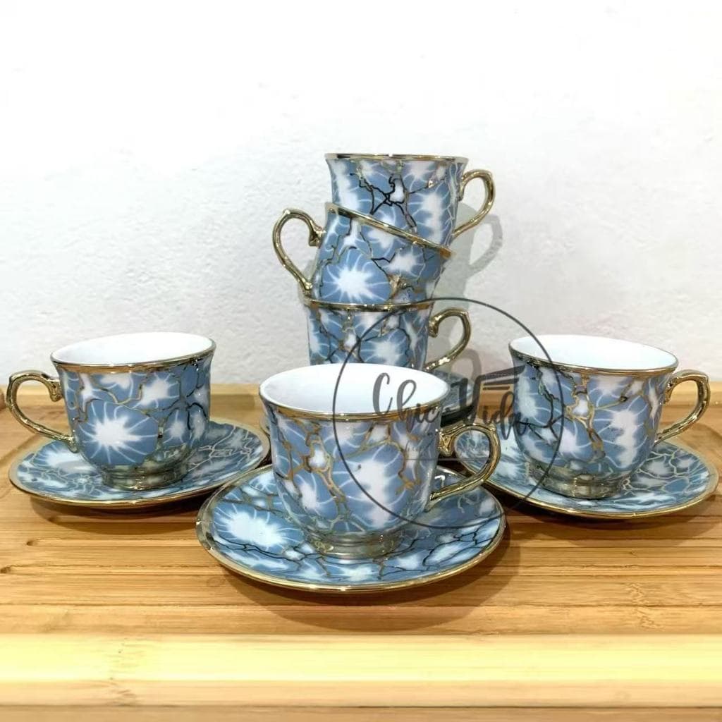 Xícara de café kit com 12 peças de Cerâmica em porcelana Rachaduras artísticas AZUL