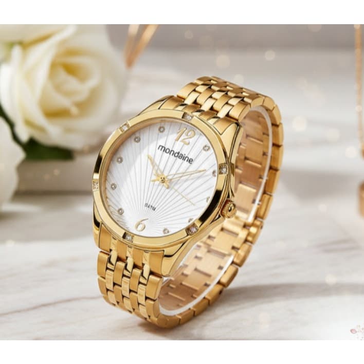 Relógio Feminino Mostrador Texturizado Dourado