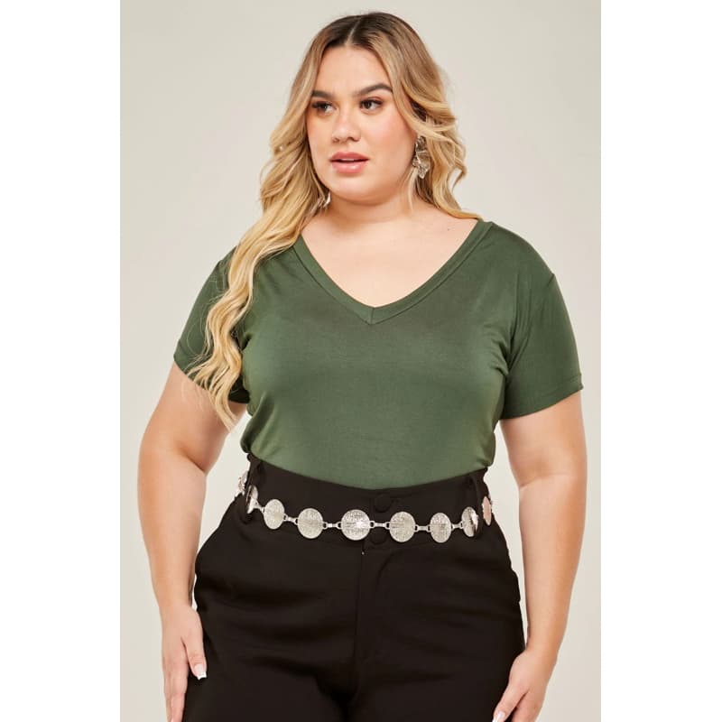 Blusa Camiseta T-shirt Plus Size Gola V Feminina G1 G2 e G3 Envio Imediato Oferta