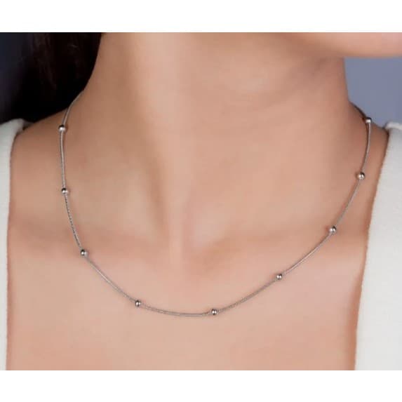 Choker de aço inox, serpente fina c/ bolinhas 45 cm
