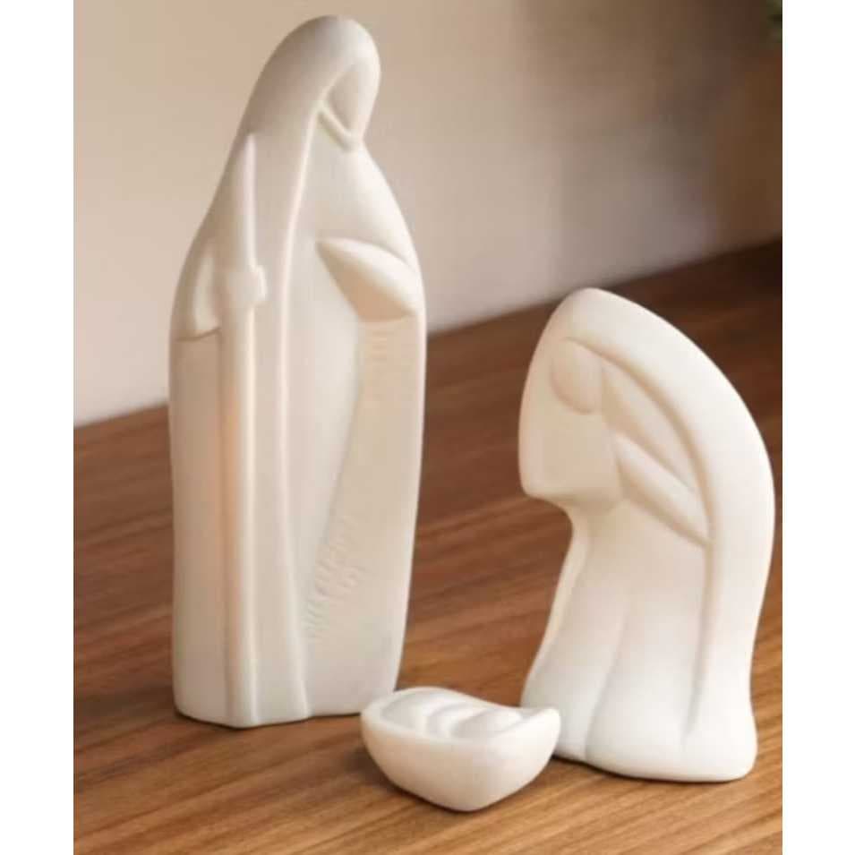 Enfeite de Natal Sagrada Família em Cerâmica Decoração Natal Enfeite Religioso Presépio 3 Peças