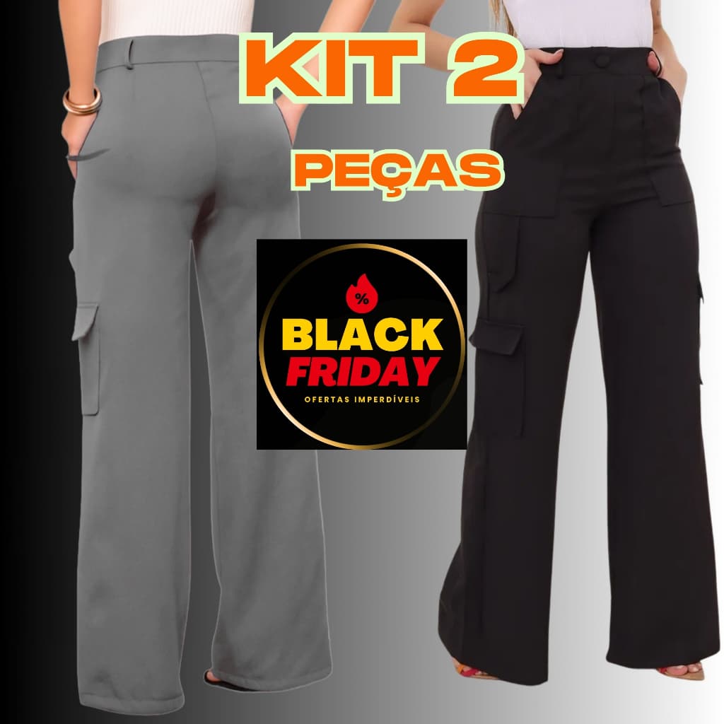 Kit 3 Calças Pantalona Feminina Preto E Branco Alfaitaria - Calças Para Mulheres Que Inspiram