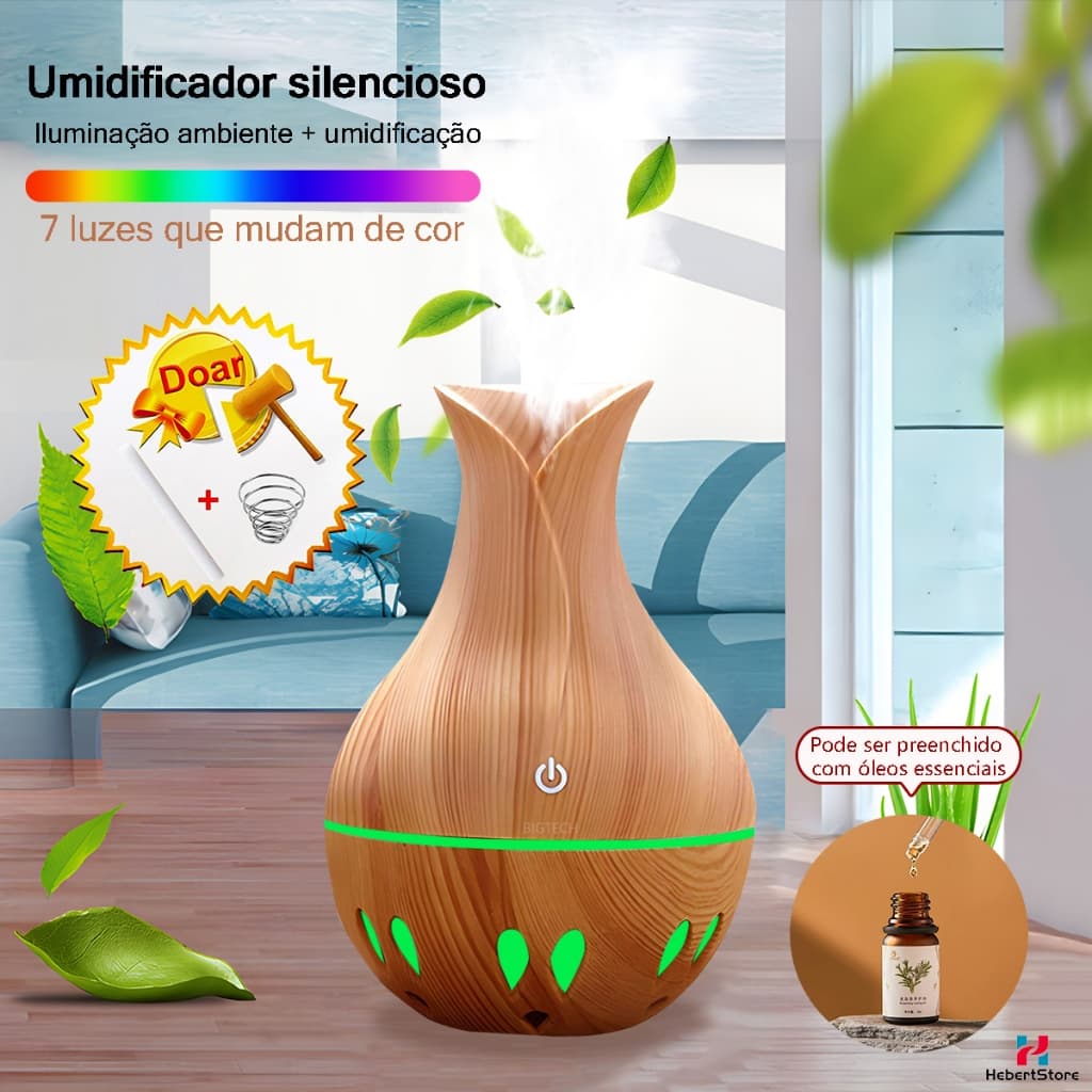 Umidificador De Ar E Aromatizador De Ambiente Difusor De Aromas USB Ultrassônico Purificador De Ar 7 Cores LED