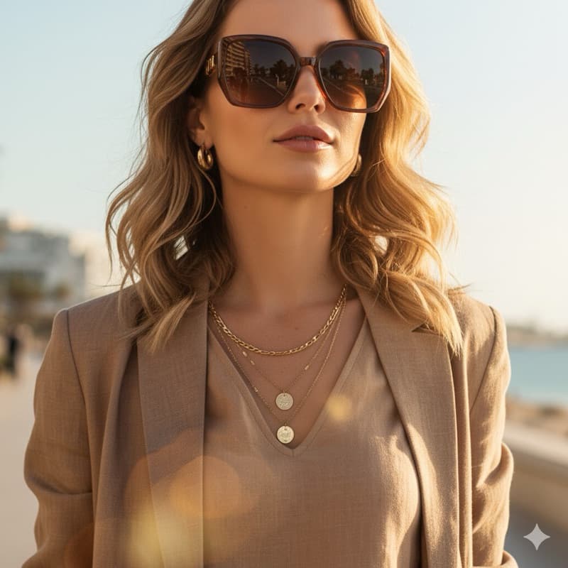 Óculos de Sol Feminino Quadrado Luxo + Proteção UV400 + Estojo