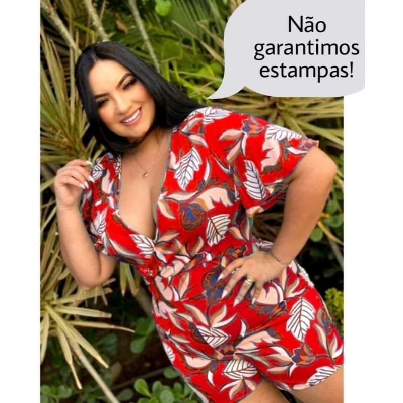 Macaquinho Plus size manga macacão curto moda feminina verão