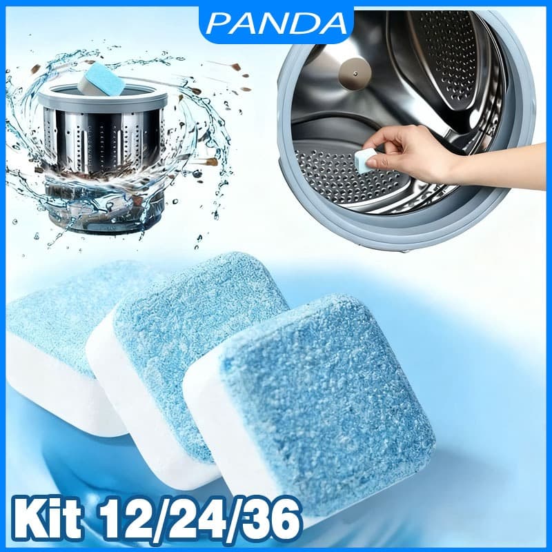 KIT 12/24/36 Pastilhas para Limpeza de Máquinas de Lavar Roupas comprimido efervescente sólido
