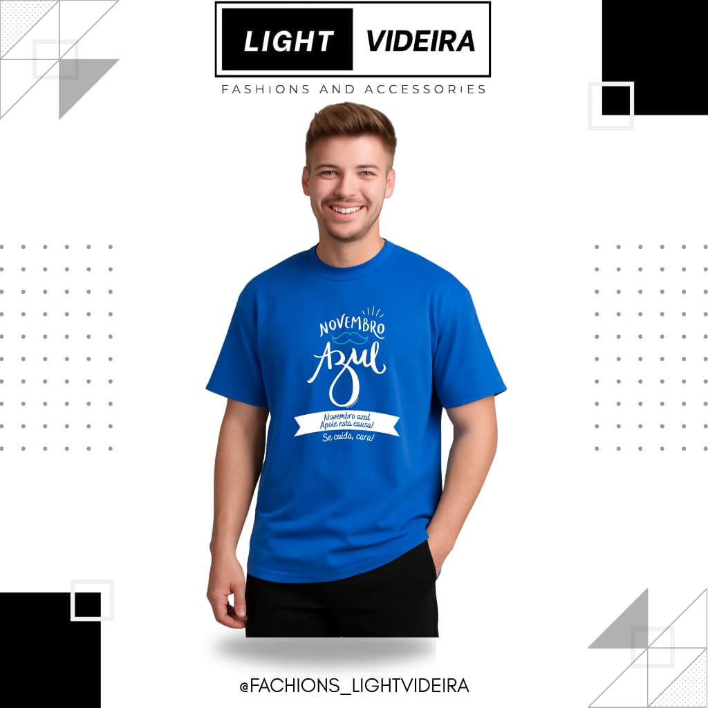 Camiseta Novembro Azul, Unissex, Campanha Prevenção câncer, Camisa com varias estampadas, 100% Algodão premium, Cor Azul