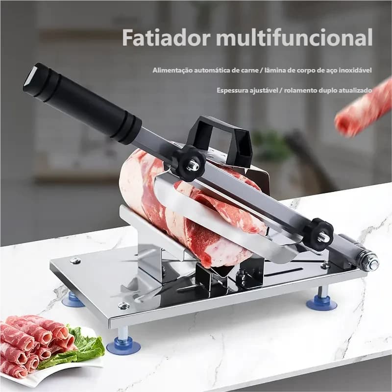 Fatiador de Carnes Manual em Aço Inox para Cozinha Doméstica e Cortes Precisos