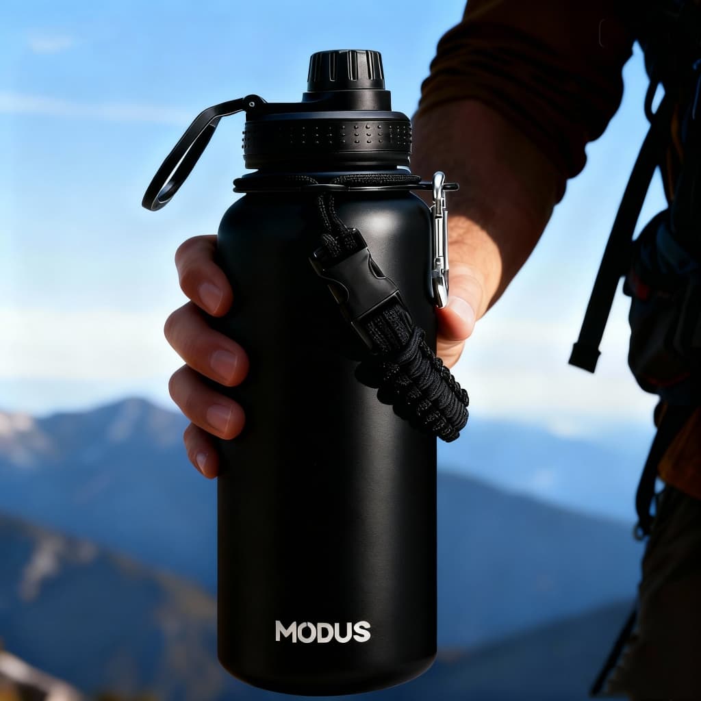 Modus Garrafa De Água 1000ml Isolada Frio/calor Com Corda Portátil De Aço Inoxidável Esportiva Copo