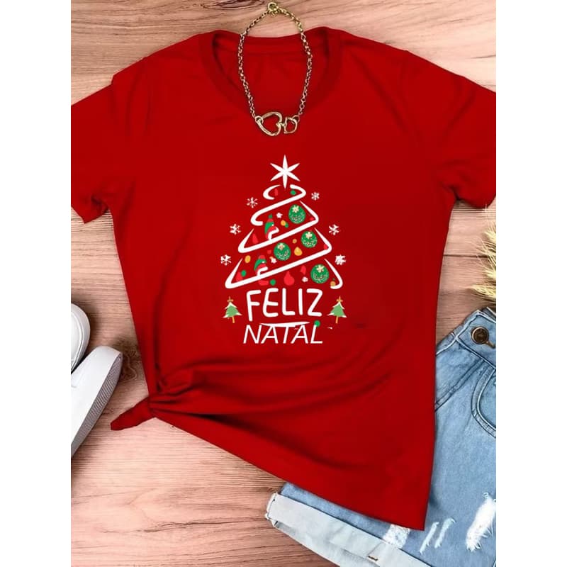Camisa Arvore de Natal Familia Unissex Camiseta 100% em Algodão Premium
