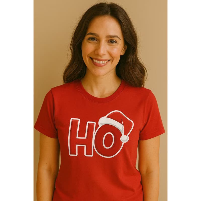 Camiseta Unissex 100% Algodão Natal Ho Ho Touca Lançamento Final do Ano
