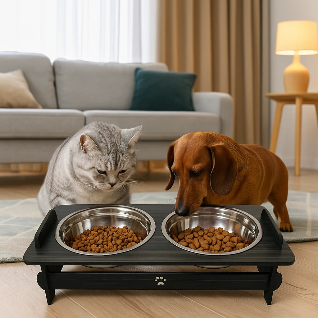 Comedouro Pet Ergonômico Com TAMPAS Para Cão e Gato + Tigelas Inox Pet