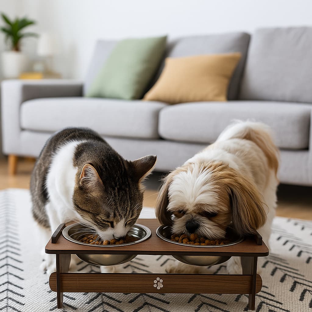 Comedouro Alto Ergonômico Para Cão e Gato + Tigelas Inox