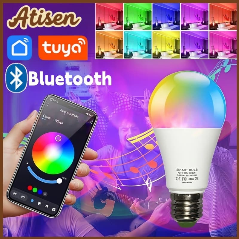 Lâmpada LED Multicolorida Inteligente E27 Bluetooth Aplicativo Controle 16 cor RGB