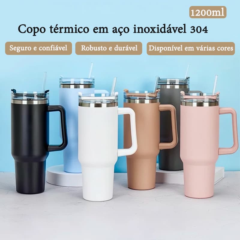 1200ml Generosa Copo Térmica Inox Portátil com Tampa de Vedação tampa Canudo Premium