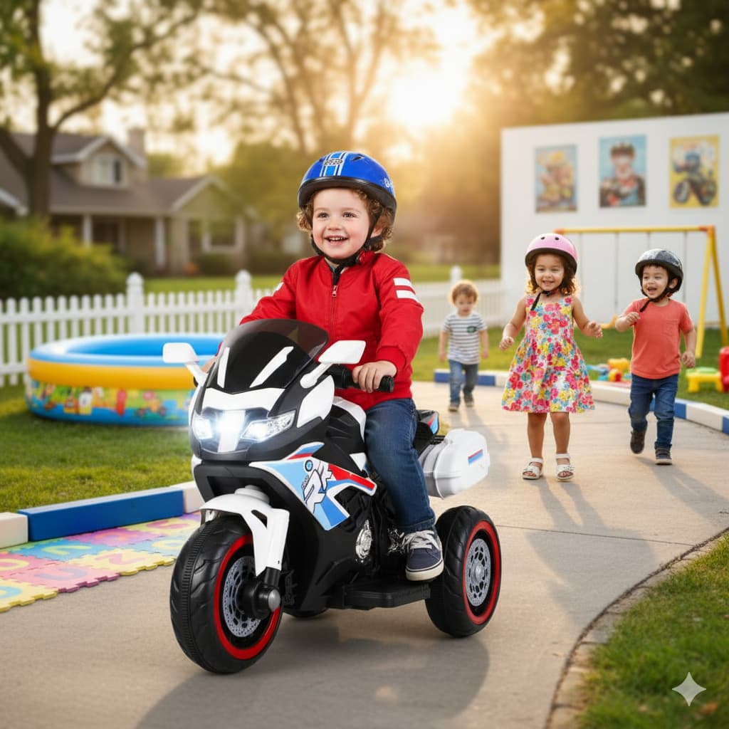 Mini Moto Elétrica Esportiva Infantil Compacta Ergonômica Alta Performance Branca Sons Buzina