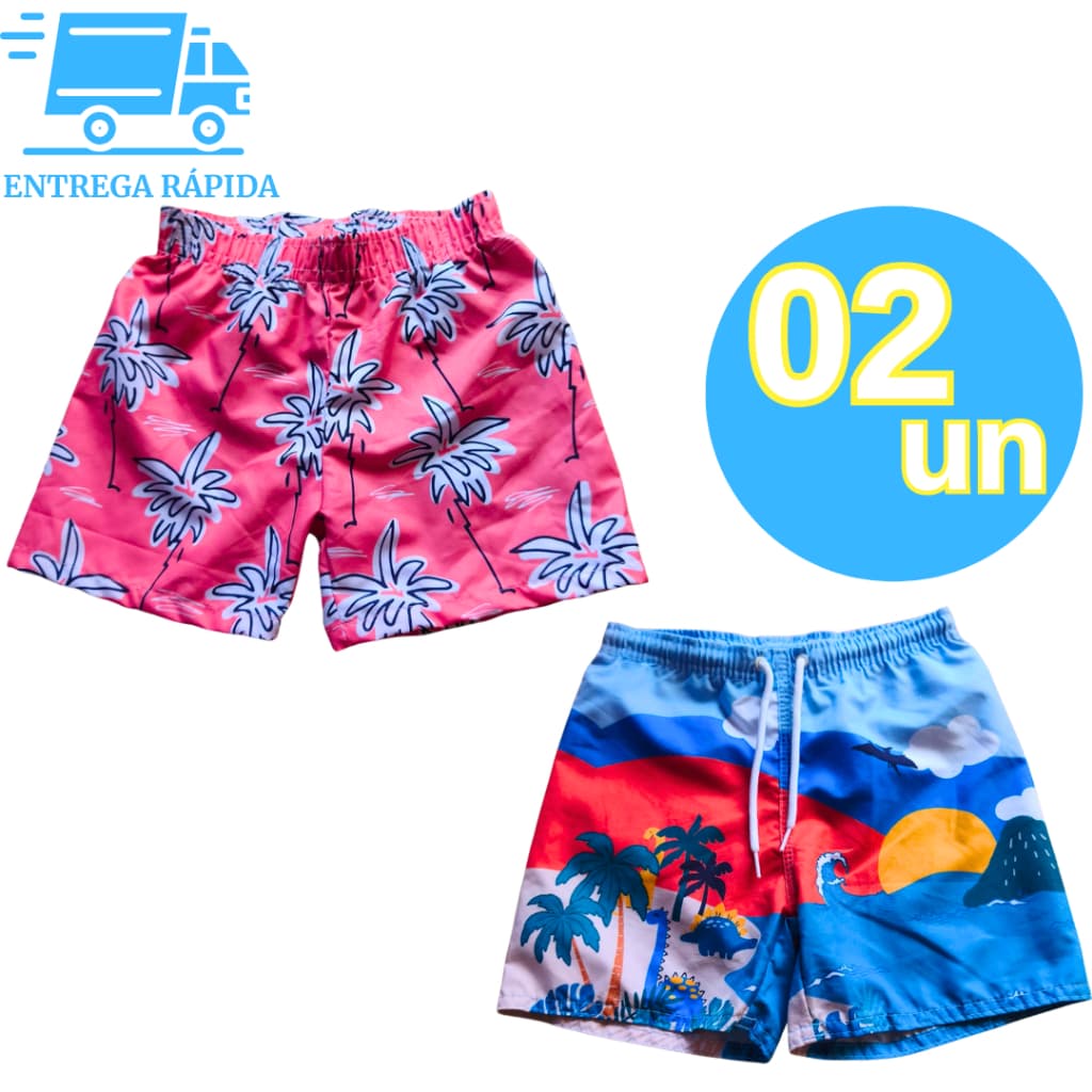 Kit 2 Bermudas Infantil Juvenil Tactel Premium Meino Shots Variedades de Estampas Desenhos Praia