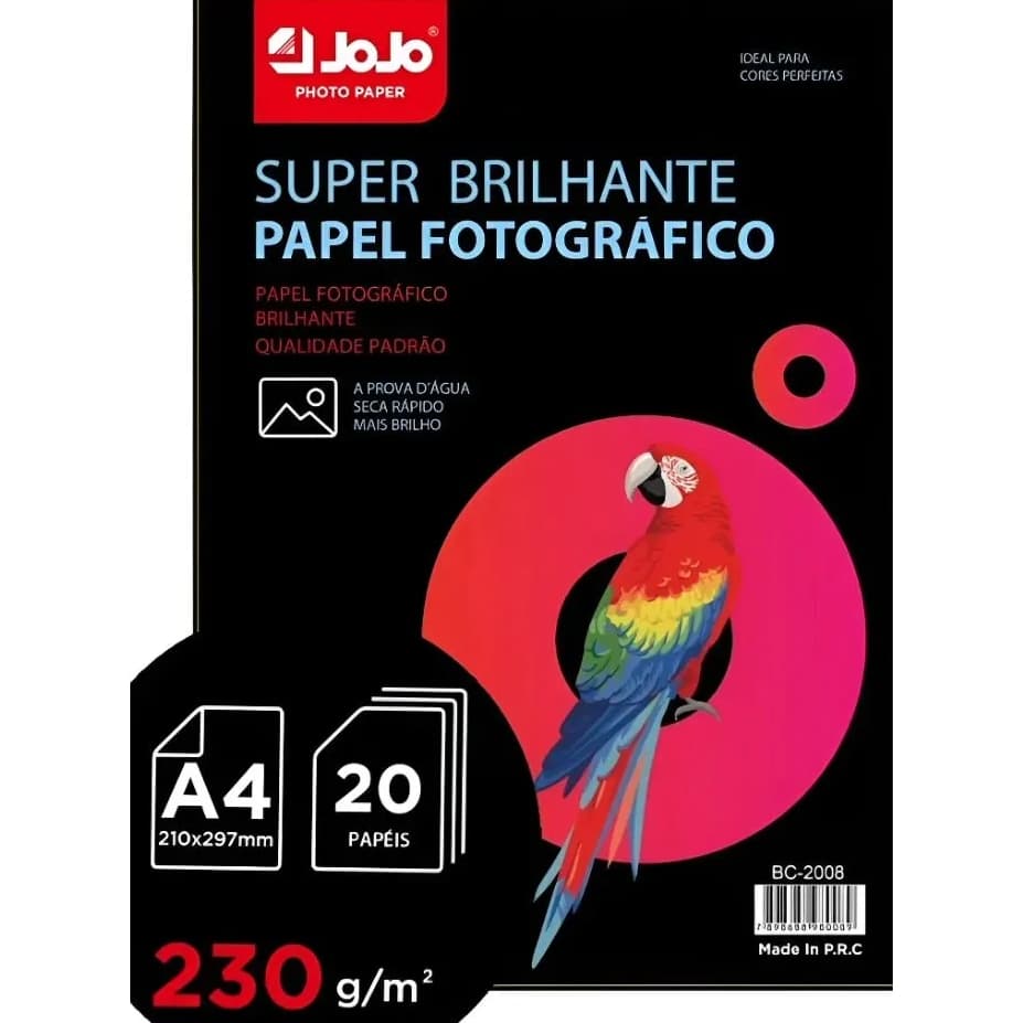 FOTOGRÁFICO 230g A4.GLOSSY SUPER BRILHO A PROVA D´ÁGUA.PRA IMPRESSORA A JATO DE TINTA 500 FOLHAS.