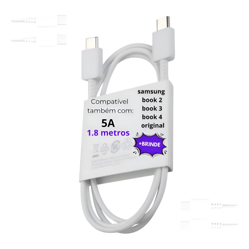 Cabo Carregador Original Samsung 5a 140w Book3 Book4 Ultra Book 2