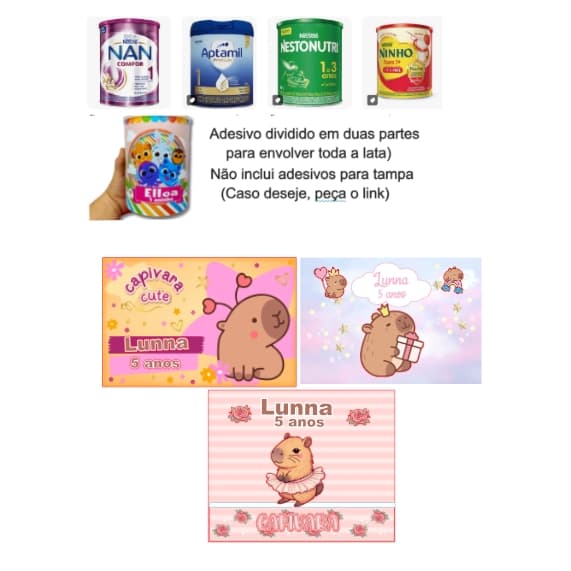 capivara capivarinha Rótulos Adesivos Personalizados Para Lata De Leite 400G E 800G